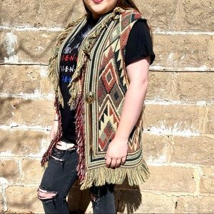 Vintage Fieldcrest tapestry fringed southwest vest